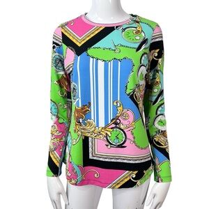 Ibkul Time Out Long Sleeve Sun Shirt Green/Pink Print SPF 50 size Small